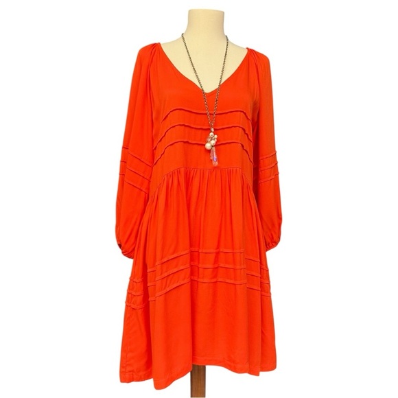 Shinestar Orange Babydoll Mini Dress M NWT Open Back Long Sleeve Boho Fall Style - Picture 1 of 11